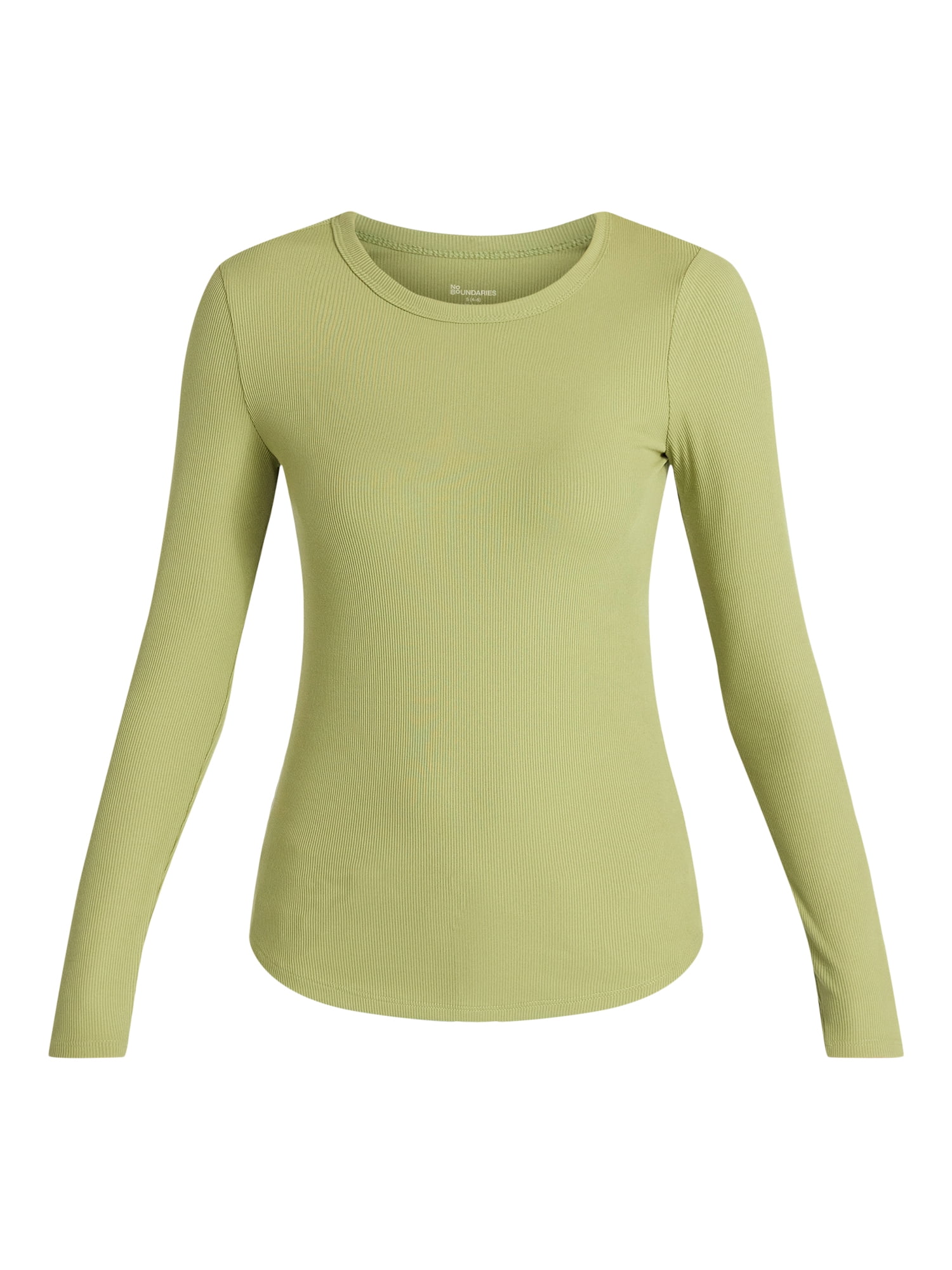 No Boundaries Crew Ribbed Tee with Long Sleeves, Women's XXS-XXL