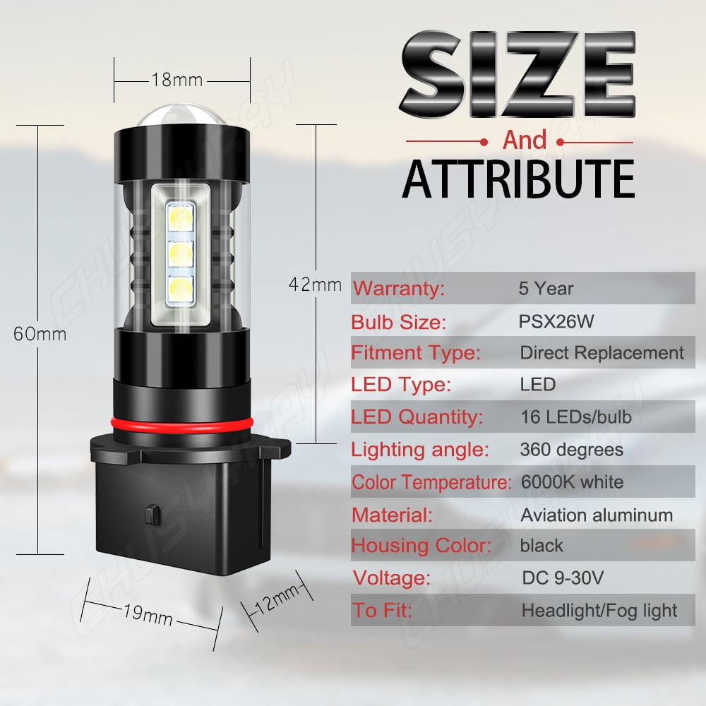 Led Fog Light Bulbs Compatible for Toyota Highlander 2011-2013 6000K White PSX26W