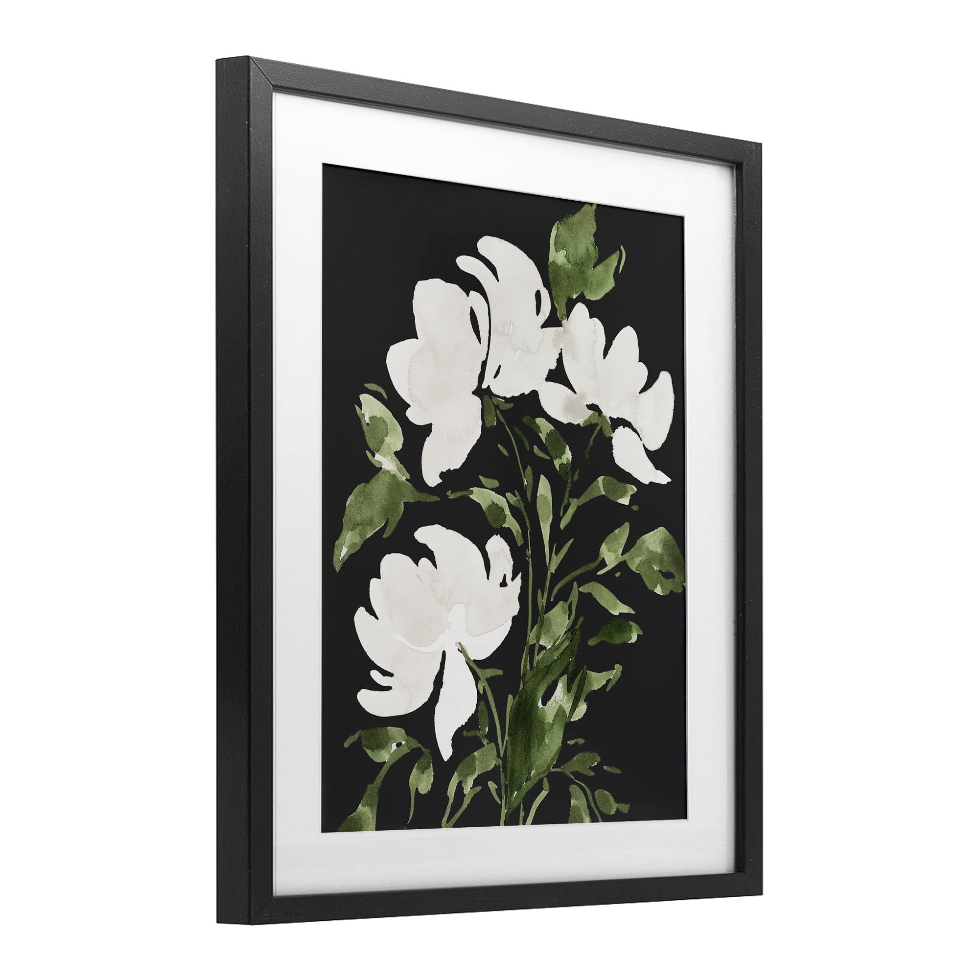 Stupell Industries White Over Black Floral Black Framed Print Under Glass, design by Lucille Price