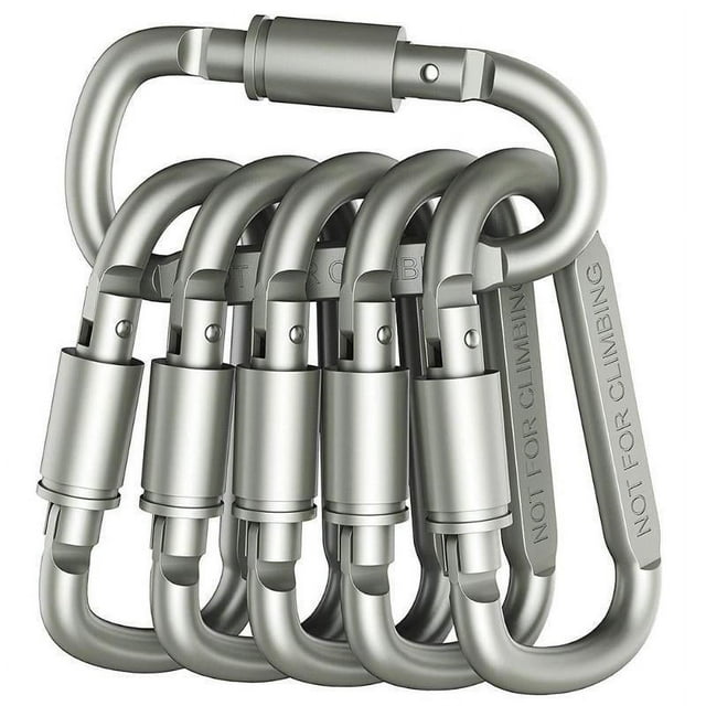 Mosquetones de aluminio premium con anillo en D (paquete de 6), livianos y duraderos para caminatas, campamentos, llaveros, correas para perros y más