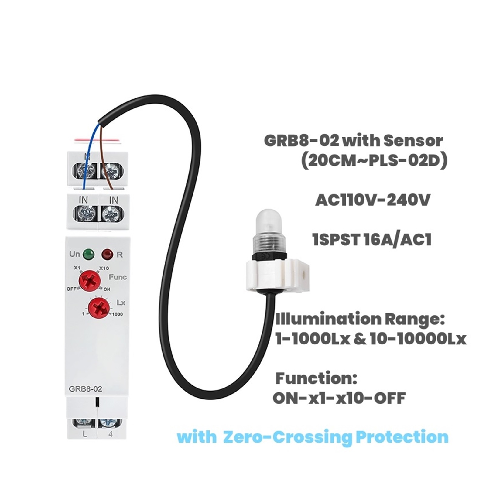 EJYWPSWD GRB8-01/02 Din Rail Twilight Switch Photoelectric Timer Light Sensor Relay AC110V-240V Auto on off