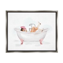 Stupell Industries Glam Cowgirl in Tub Typography Painting Gray Floater Framed Canvas Art Print Wall Art, 21 x 17