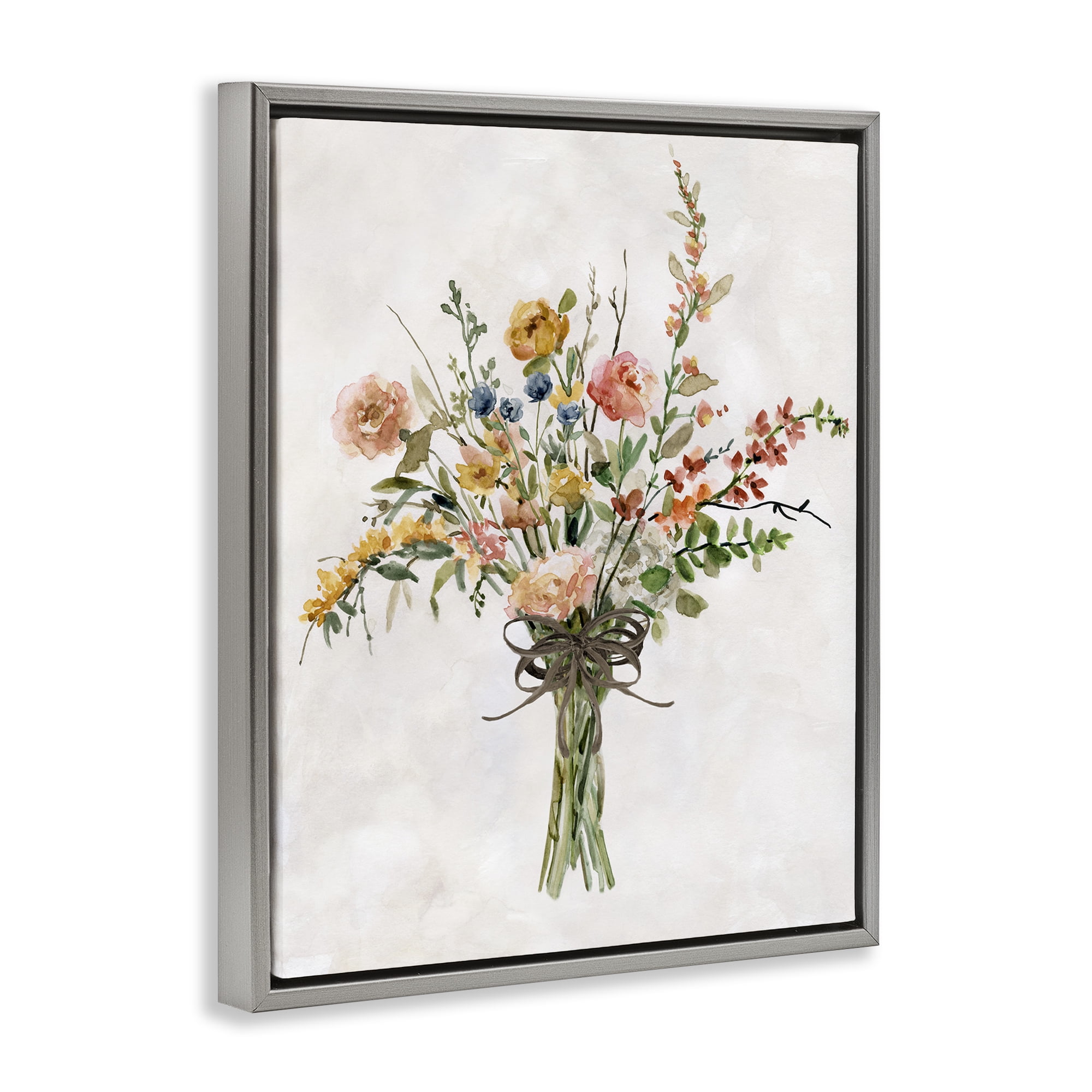 Stupell Industries Charming Bright Bouquet Botanical & Floral Painting Gray Floater Framed Art Print Wall Art, 25 x 31
