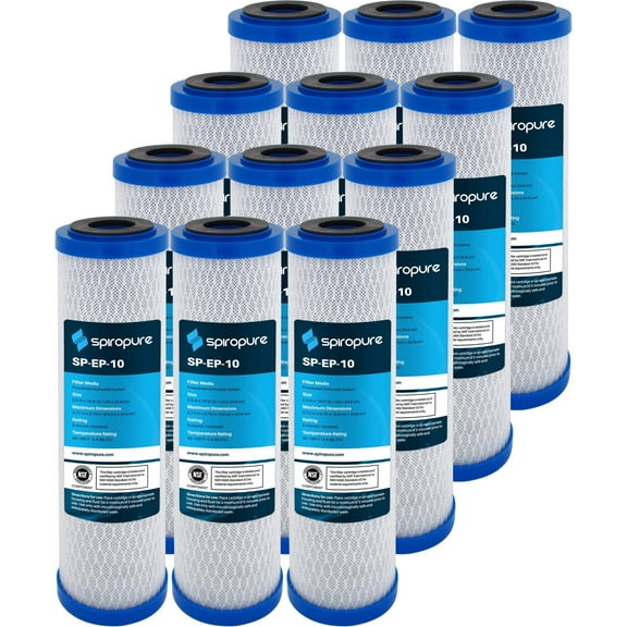 SpiroPure SP-EP-10 10x2.5 5 Micron NSF Certified Coconut Shell Carbon Block Water Filter Cartridge EP-10 155531-43 CB-25-1005 (Case of 12)