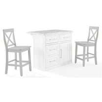 Pemberly Row 3-Piece Wood Kitchen Island w/ X-Back Stools in White