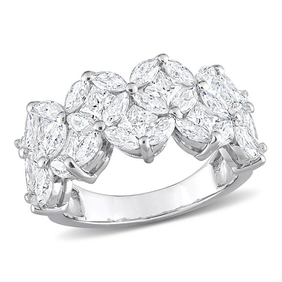 Cluster Diamond Eternity Band, Marquise Cut Floral Diamond Ring, Half Eternity Diamond Wedding Band, 2.7 Ct Simulated Diamond, 925 Sterling Silver, Engagement Gifts