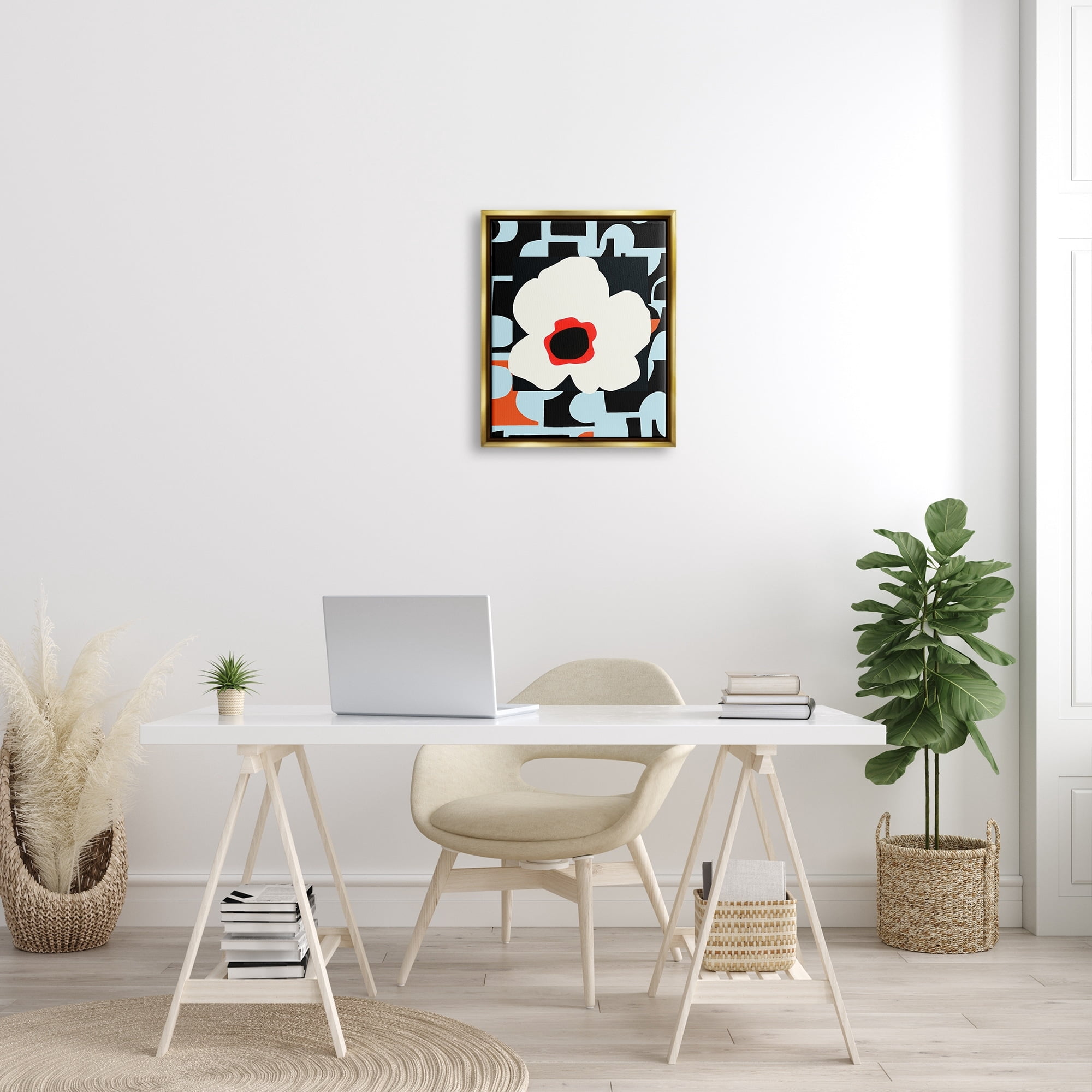 Stupell Industries Retro Floral Shapes Abstract Geometric Petals Silhouette Graphic Art Metallic Gold Floating Framed Canvas Print Wall Art, Design by Deborah Velasquez
