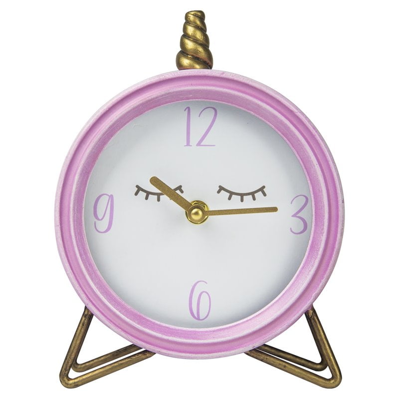 Stratton Home Decor Small Pink Analog Round Unicorn Kids Wall Clocks, S33510