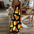 thumbnail image 4 of Candy Corn Pattern Halloween Sleeveless Suspender Dress Summer Fashion Casual Long Dress, 4 of 9