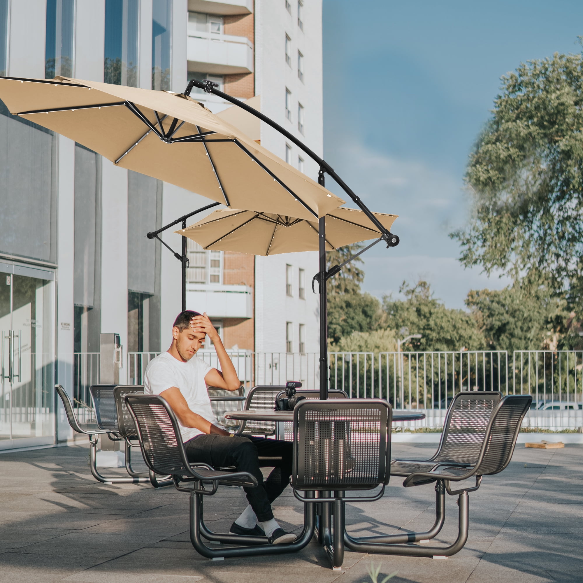 Romacci 10 Ft Solar Led Patio Outdoor Umbrella Hanging Cantilever Umbrella Offset Umbrella Easy Open Adustment With 24 Led Lights Burgundy Walmart Com Walmart Com