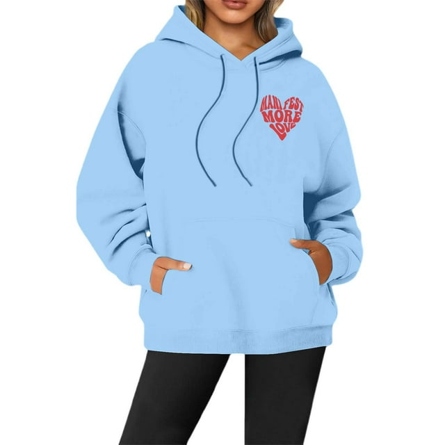 Sweat à Capuche à Manches Longues Motif Cœur pour la Saint-Valentin Mode Urbaine