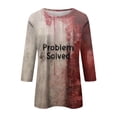 thumbnail image 4 of PYUEXIA I'm Fine Shirt Womens Tops 3/4 Sleeve Crew Neck Splatter Blood Letter Halloween T Shirts Help Bloody 2024 Three Quarter Length Shirts White XL, 4 of 5