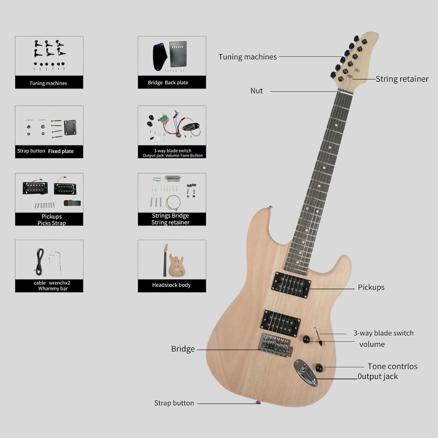 Glarry DIY Electric Guitar Kit, 6 Strings Guitar Kit with Mahogany Wood Body Maple Neck for Beginner, All Components Included Build Your Own Guitar (Burning Fire)