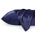 thumbnail image 1 of Juego de 2 fundas de cama de satén para cama, tamaño queen, color azul marino, 1 of 7
