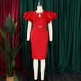 thumbnail image 2 of AURA Plus Size Midi Bodycon Dress Round Neck Ruffle Sleeve Rhinestone Hollow High Waist Elegant Party Dress, 2 of 8