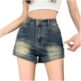 thumbnail image 3 of Women's High Waisted Denim Shorts, Solid Color Casual Shorts Bottoms, Elastic Waistband Relaxed Fit Stretchy, Soft Comfy Everyday Wear for Beach Vacation Lounge Travel Essentials, 3 of 7