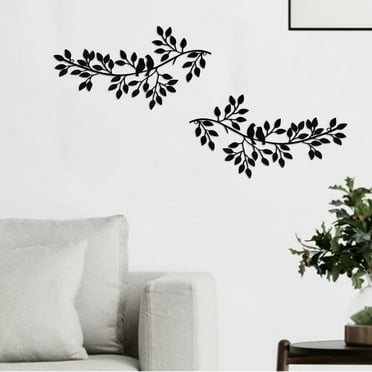 ACOPELO 2 Pcs Metal Tree Leaf & Birds Wall Art Olive Branch Leaf and Bird Steel Wall Art Steel Scroll Sculptures, Black