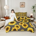 thumbnail image 2 of jejeloiu Rustic Flower Full Size Comforter Sets,Countryside Sunflower Bedding Comforter Set,Yellow Gray Bedding Sets For Men Women,Breathable Home Decor Reversible,3-Piece, 2 of 8
