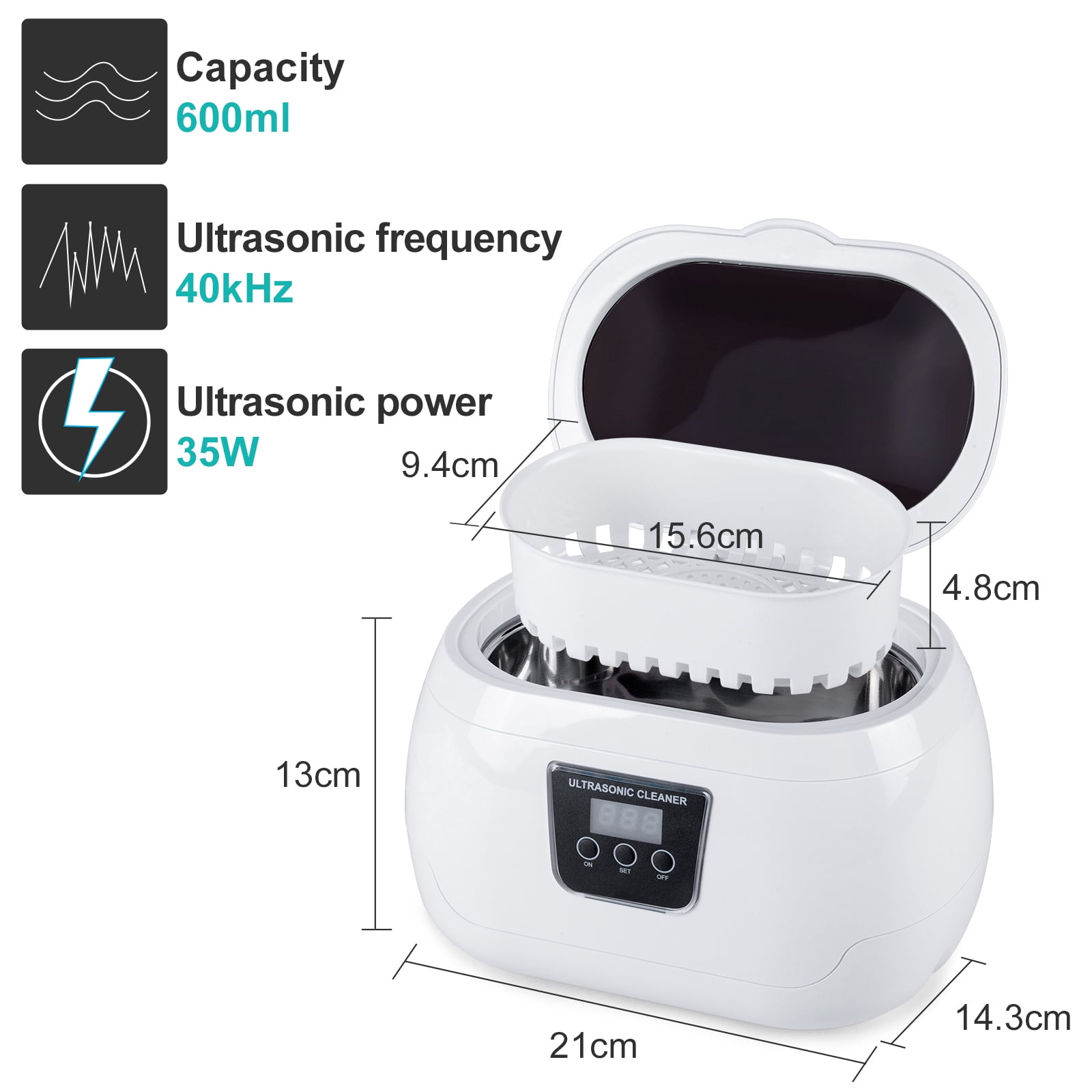Uten 600ml Professional Ultrasonic Cleaner with Digital Timer for Jewelry, Eyeglasses, Coins