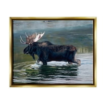Stupell Industries Moose Lake Ripples Splashing Animals & Insects Painting Gold Floater Framed Art Print Wall Art