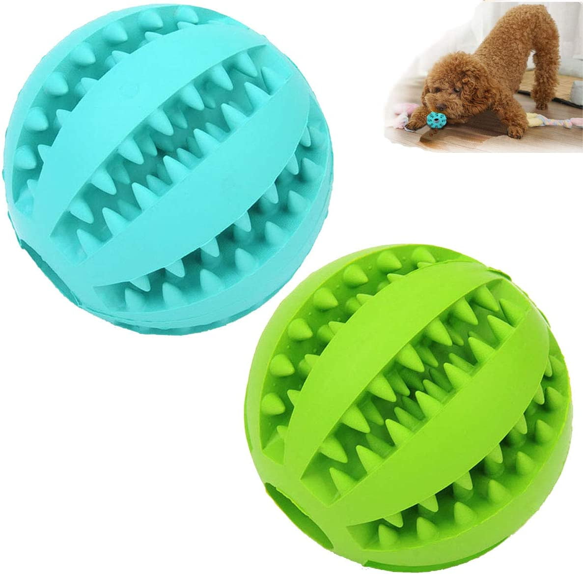 2 Pack Dog Toy Ball，Nontoxic Bite Resistant Teething Toys Balls for Small/Medium/ Large Dog and Puppy Cat , Dog Pet Food Treat Feeder Chew Tooth Cleaning Ball