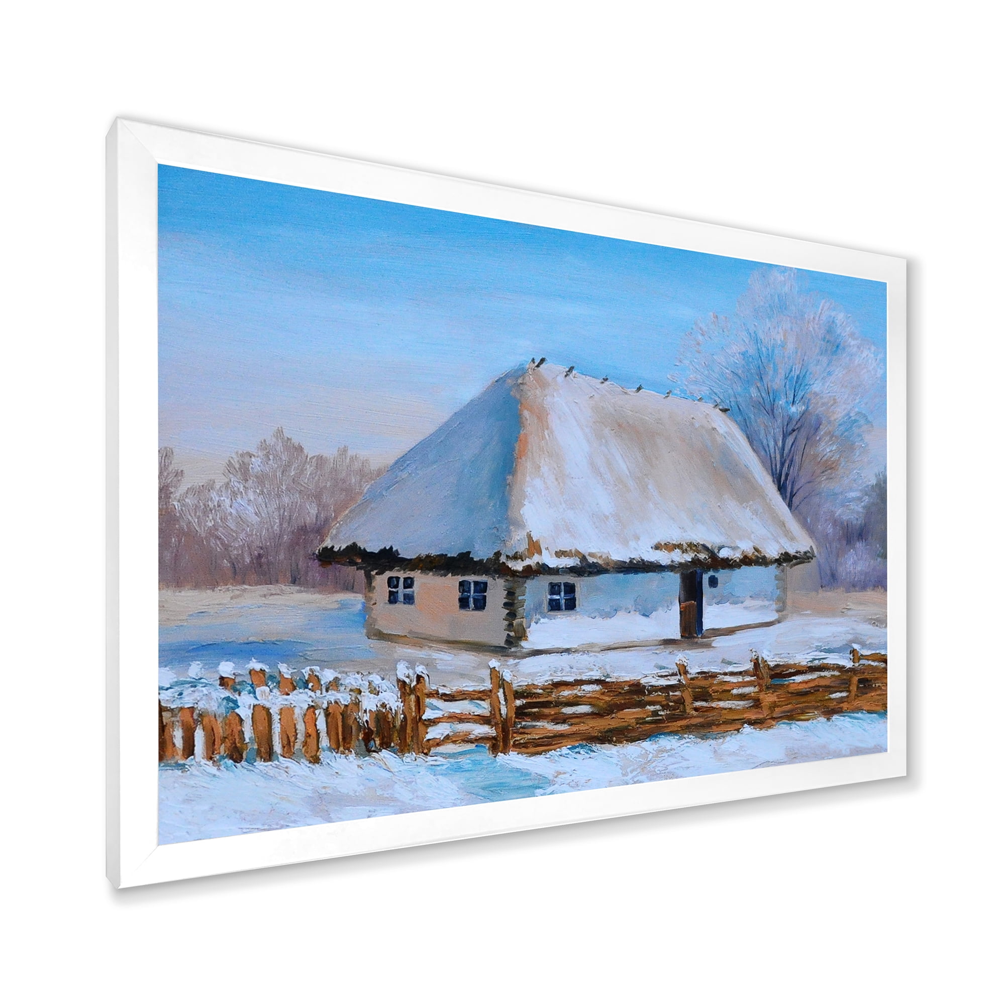 Designart 'Traditional Cottage Covered With Snow In Winter I' Traditional Framed Art Print