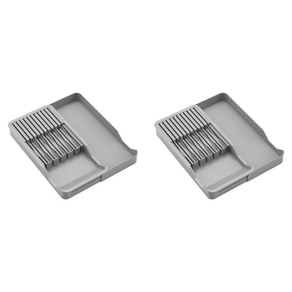 2X Knife Holder,in Drawer Block Holder with Expandable Cutlery Tray Kitchen Organizer Insert-Holds 11 Knive