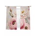 thumbnail image 2 of Pink White Spring Floral Semi Sheer Curtains 63 Inch Length 2 Panels Set, Vintage Flowers Watercolor Sheer Kitchen Curtain Privacy Voile Window Curtain for Living Room Bedroom Rod Pocket Drapes, 2 of 7