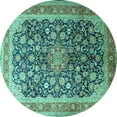 thumbnail image 1 of Ahgly Company Indoor Round Medallion Turquoise Blue Traditional Area Rugs, 4' Round, 1 of 4