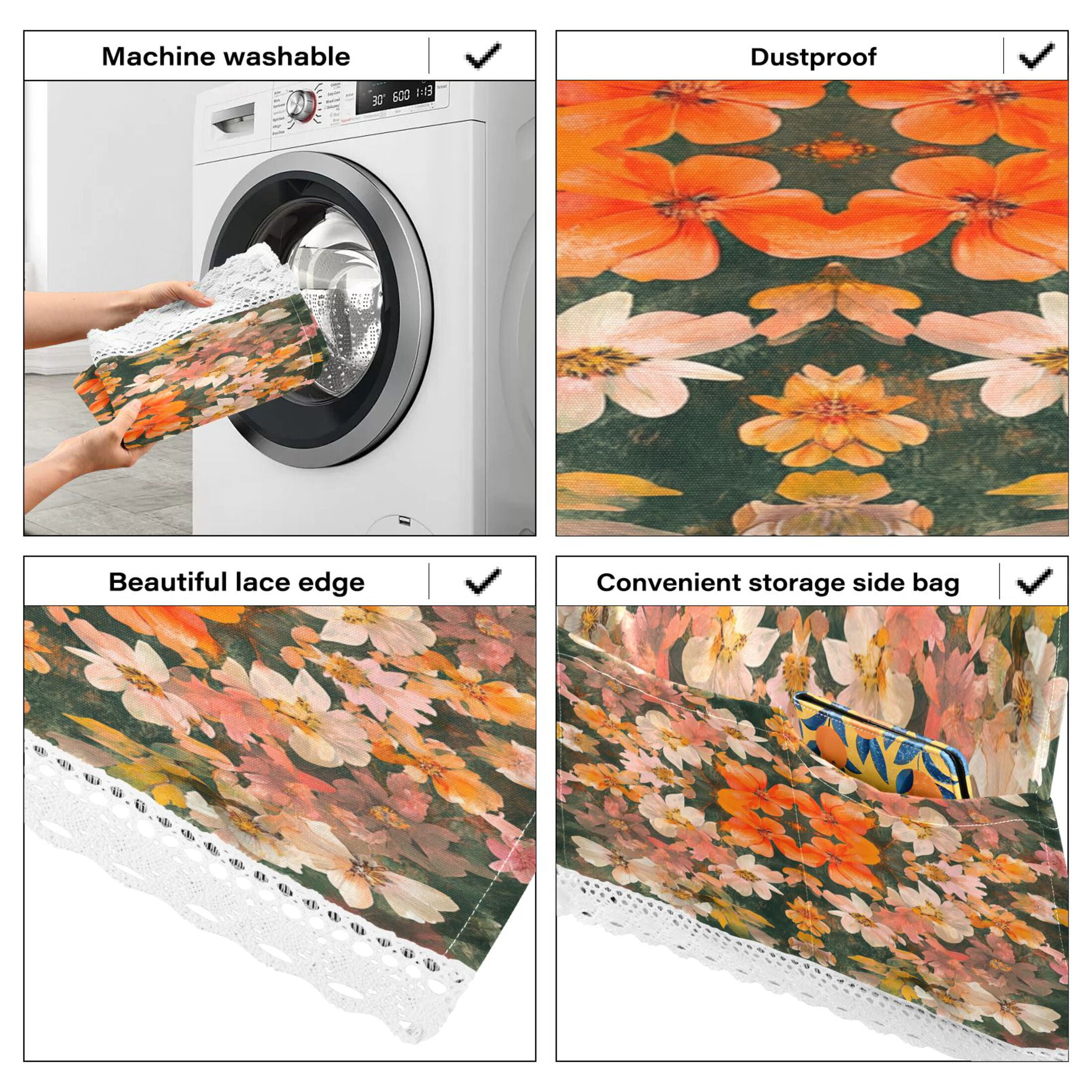 WOBOGO Colorful Flower Bushes Washing Machine Cloth Dryer Refrigerator Top Cover Protective Non-Slip Mat For Kitchen Laundry