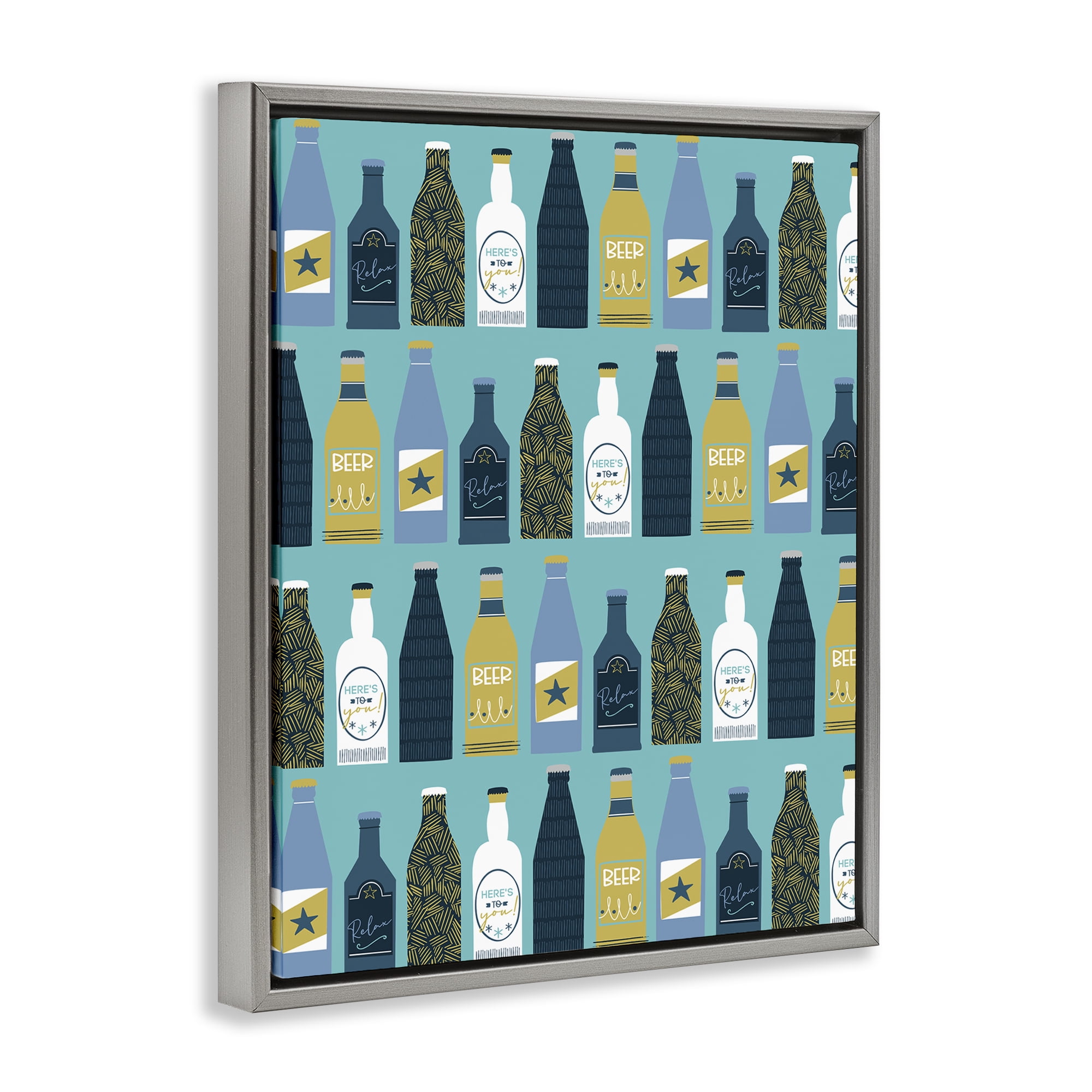Stupell Industries Arranged Beer Bottles Food & Beverage Painting Gray Floater Framed Canvas Art Print Wall Art, 17 x 21