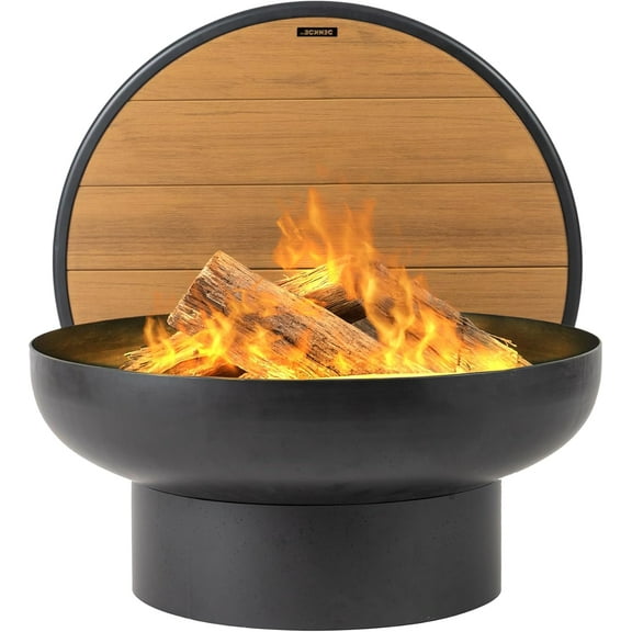 Iron Fire Pit Table with Lid, Extra Thick and Heavy Duty Fire Bowl, Deep Round Firepit for Outdoor Bonfire Gatherings, Wood Burning Firepits for Outside Patio, Modern Outdoor Fire Pits