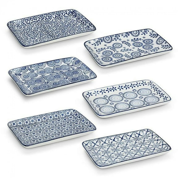Set Of 6 Assorted Patterns Rectangle Plate