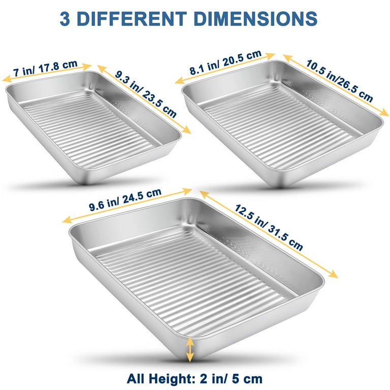 Vesteel Baking Pans Set of 3, Stainless Steel Rectangle Textured Sheet Cake  Pan Tray Set for Oven, Non-Toxic & Dishwasher Safe 