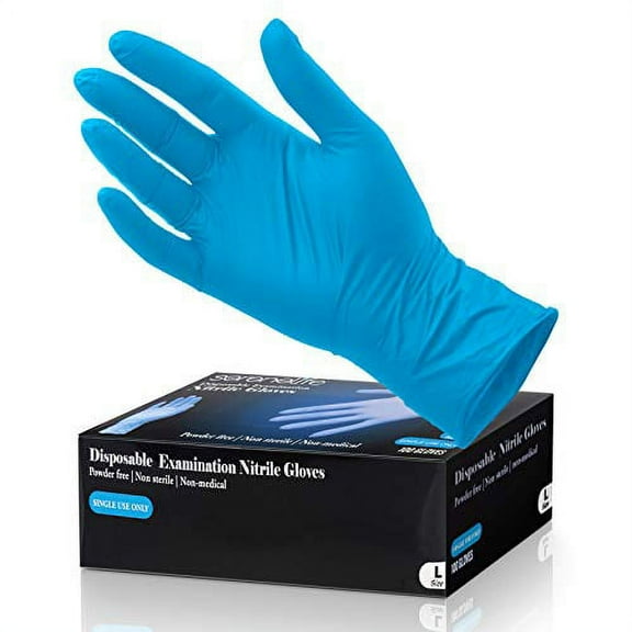 SereneLife 100 Pcs. Soft Industrial Gloves - Nitrile and Vinyl Gloves Powder Free Disposable Gloves (Large Size)