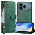 thumbnail image 1 of Zipper Wallet Case for iPhone 17 Pro Max with Card Slots & Wrist Strap, Flip Cover Stand Green, 1 of 5