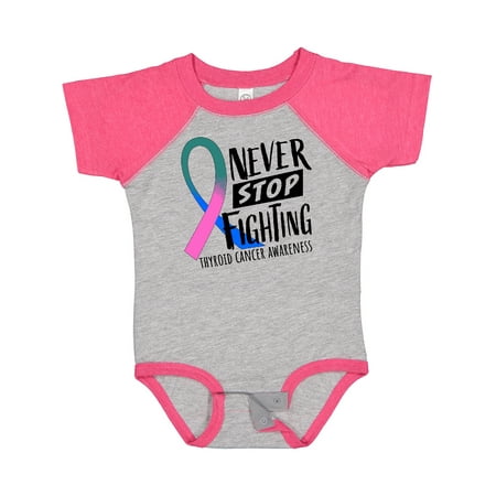 

Inktastic Never Stop Fighting Thyroid Cancer Awareness Ribbon Gift Baby Boy or Baby Girl Bodysuit