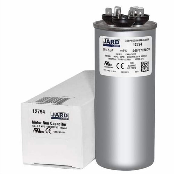 60   5 uF x 370 or 440 VAC - Jard # 12794 Round Dual Run Capacitor, Sold Each