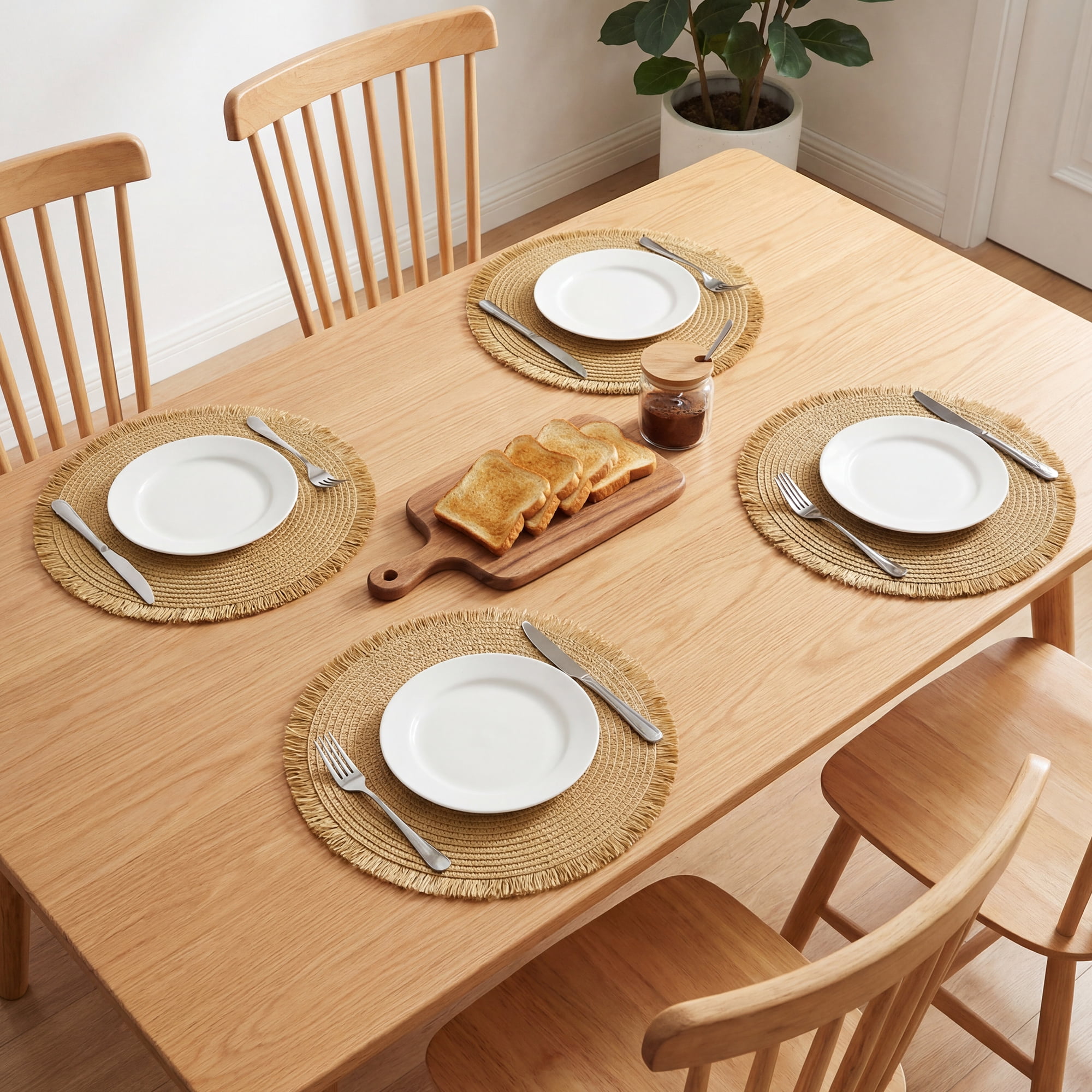 Unique Bargains Set of 6 Woven Placemats for Kitchen Use Brown 15x15inch