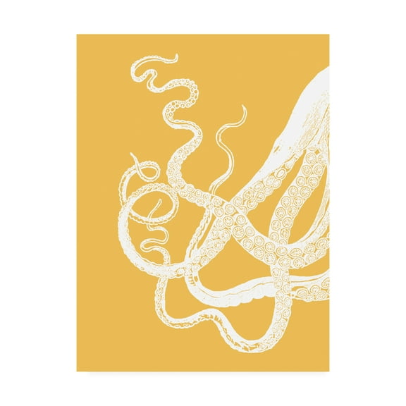 Trademark Fine Art 'Octopus Tentacles White On Mustard' Canvas Art by Fab Funky
