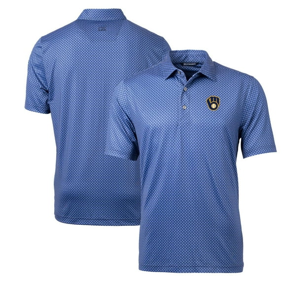 Men's Cutter & Buck Navy Milwaukee Brewers Pike Banner Print Polo