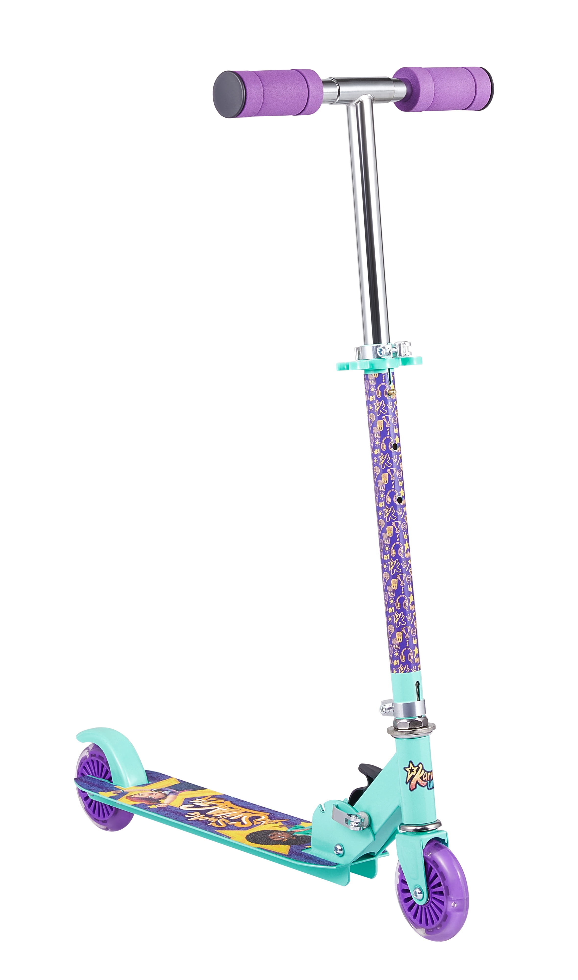 Karmas World Kick Scooter with Light Up Wheels, Purple Scooter for Kids