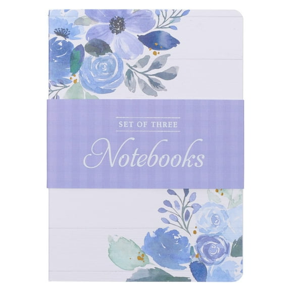 Christian Art Gifts Strength Blue Floral Notebook Multicolor, 64 Pages, 3 Count, 3 Pack