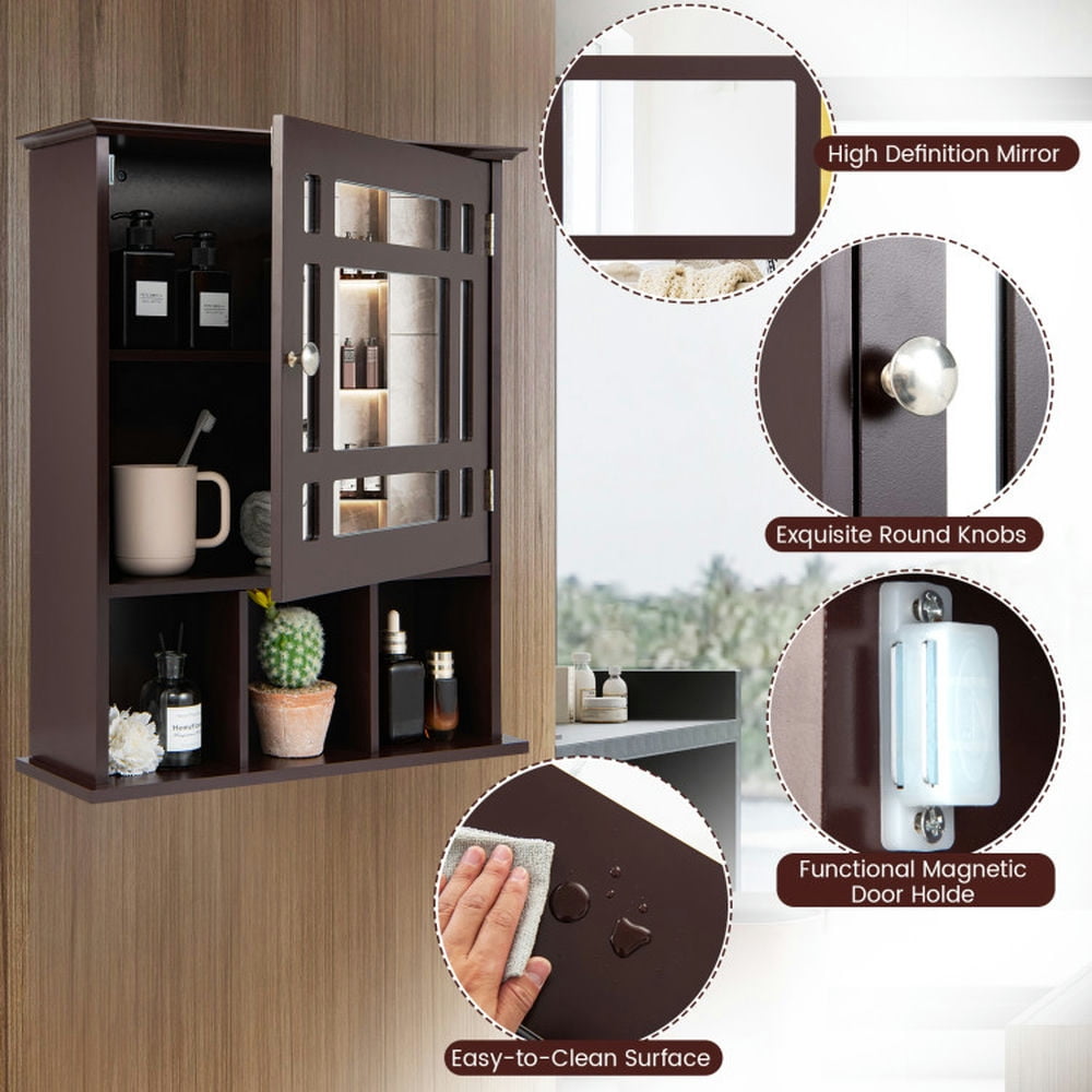 Finihen Bathroom Wall Cabinet, Wall Mounted Bathroom Mirror Cabinet, Wall Mounted and Mirrored Bathroom Cabinet, for Bathroom, Brown Finihen Bathroom Wall Cabinet, Wall Mounted Bathroom Mirror Cabinet, Wall Mounted and Mirrored Bathroom Cabinet, for Bathroom, Brown