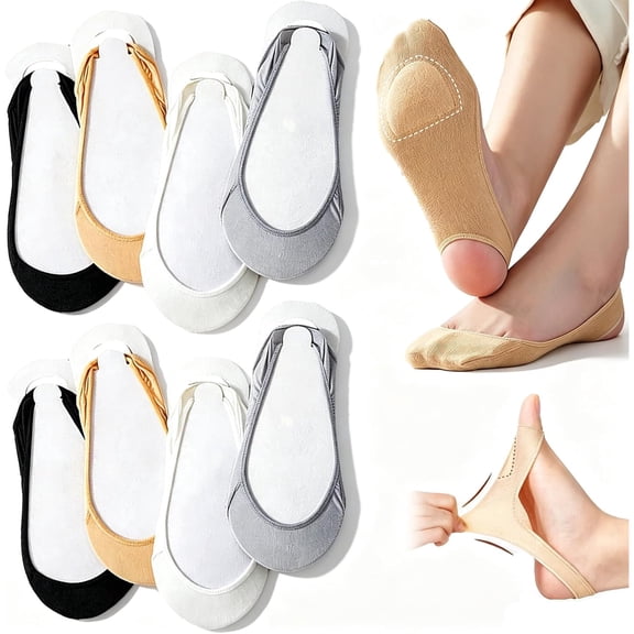 Invisible Padded Boat Socks 4 Pairs, No Show Socks for Women with Sponge Cushioned Bottom, Non Slip Breathable Low Cut Liner Socks
