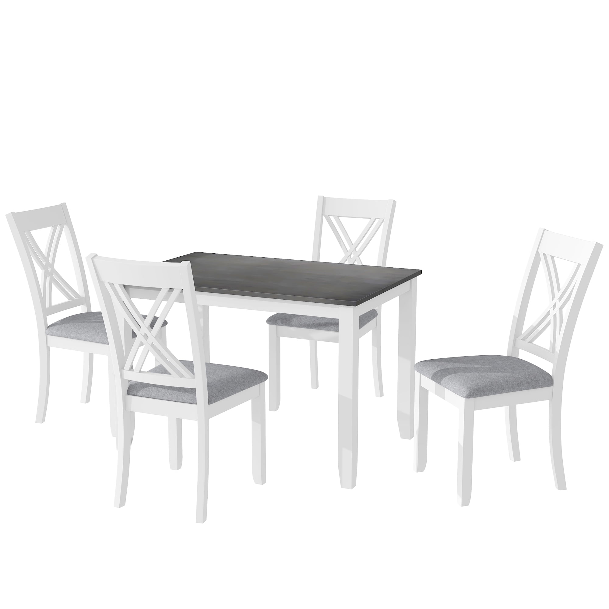 MAYEERTY Rustic Minimalist 5-Piece Dining Table Set with 4 X-Back Chairs, Gray – Perfect for Small Spaces