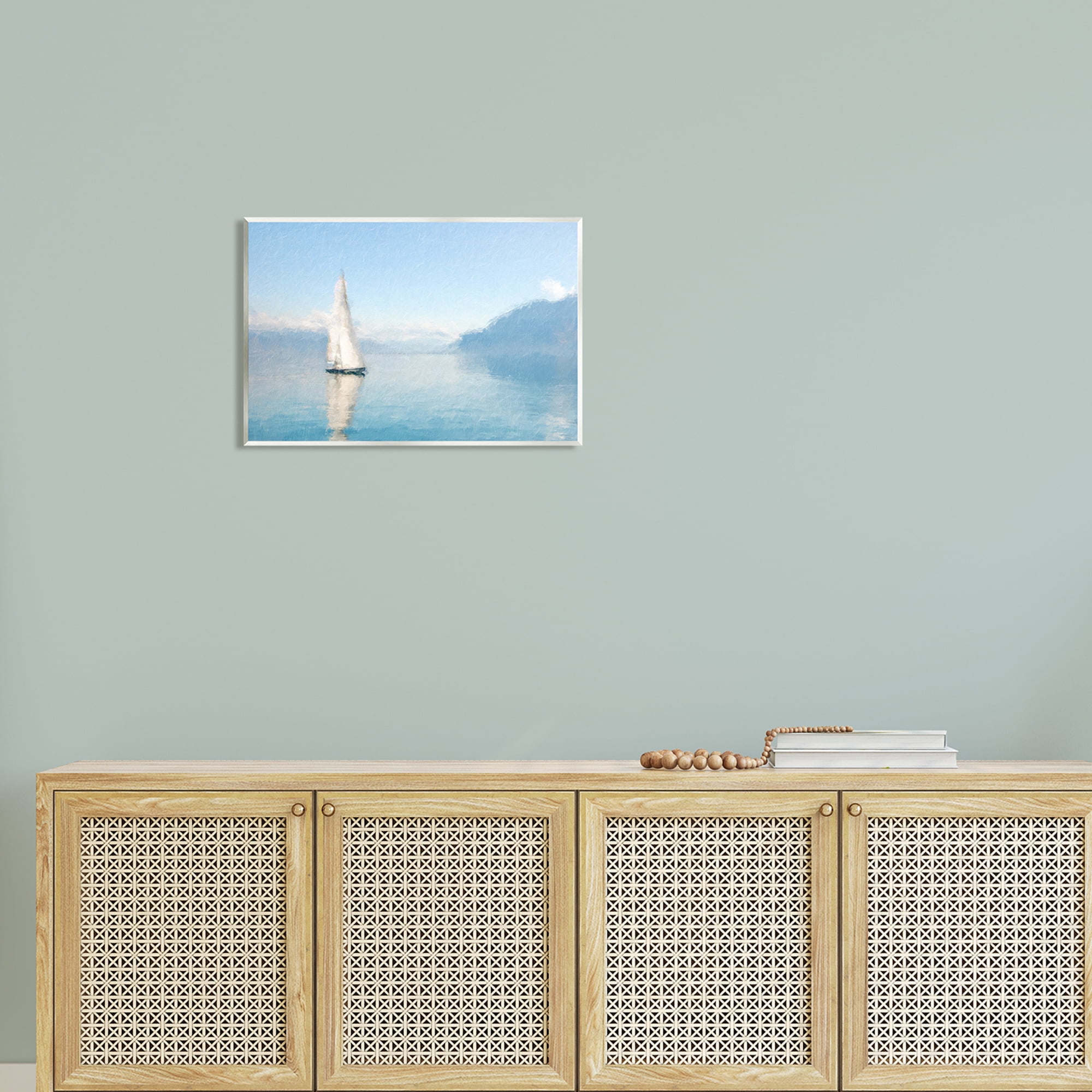Stupell Blue Ocean Sailboat Sea Reflection Landscape Painting Wall Plaque Unframed Art Print Wall Art
