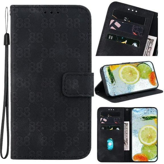 Phone Case for Honor 90 Wallet Cover Kickstand PU Leather Card Holder Double 8 Embossed