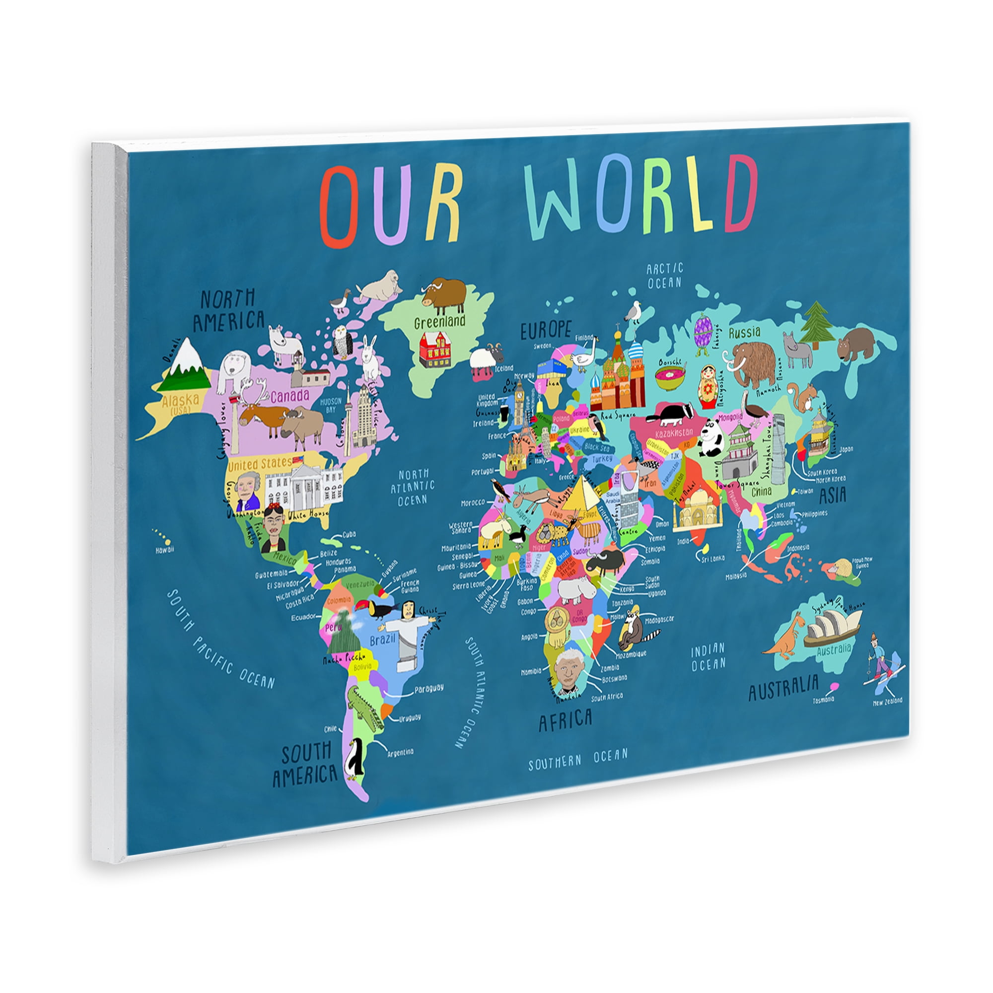 Stupell Industries Our World Map Education Painting Unframed Art Print Wall Art, 19 x 13