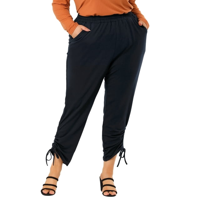 Pantalón jogger de talgrande pamujer, cintuelástica, bolsillos oblicuos, dobladillo con cordón, jogger Azul oscuro 3X